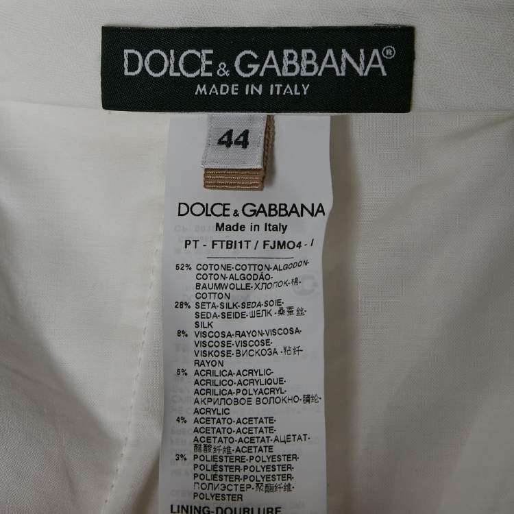 Pre Owned Dolce & Gabbana White Floral Jacquard Contrast Trimmed Trousers M