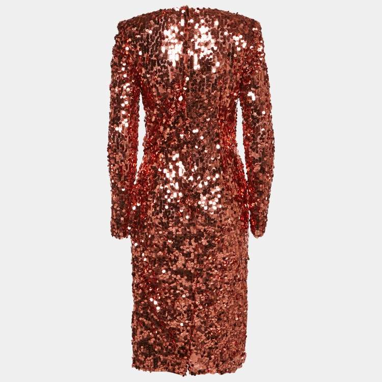 Pre Owned Dolce & Gabbana Metallic Sequin Mesh Midi Dress M