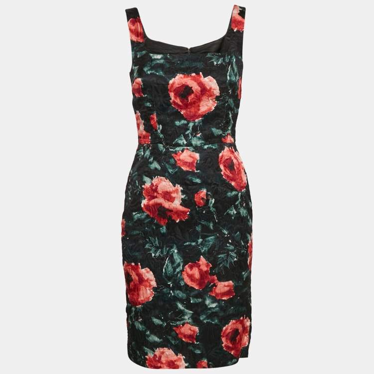 Pre Owned Dolce & Gabbana Black Floral Print Silk Blend Jacket and Short Dress Set S