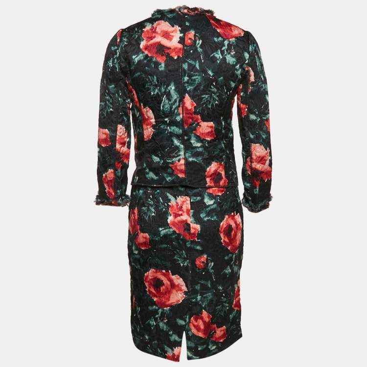 Pre Owned Dolce & Gabbana Black Floral Print Silk Blend Jacket and Short Dress Set S