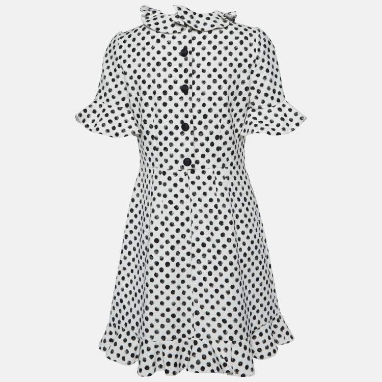 Pre Owned Dolce & Gabbana White Polka Dot Print Cotton Flounced Dress M