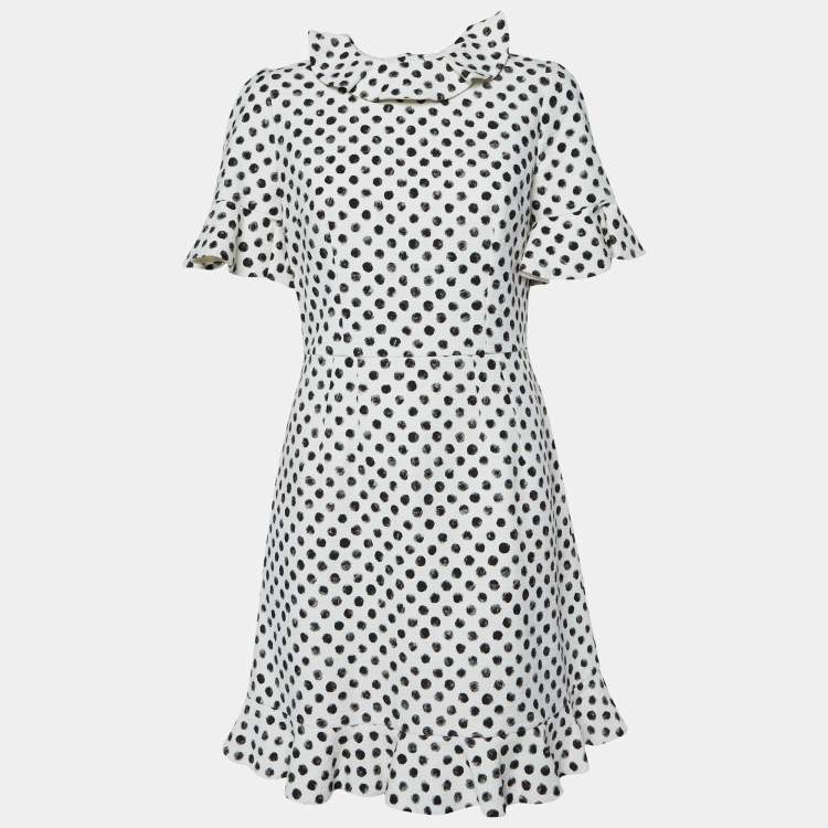 Pre Owned Dolce & Gabbana White Polka Dot Print Cotton Flounced Dress M