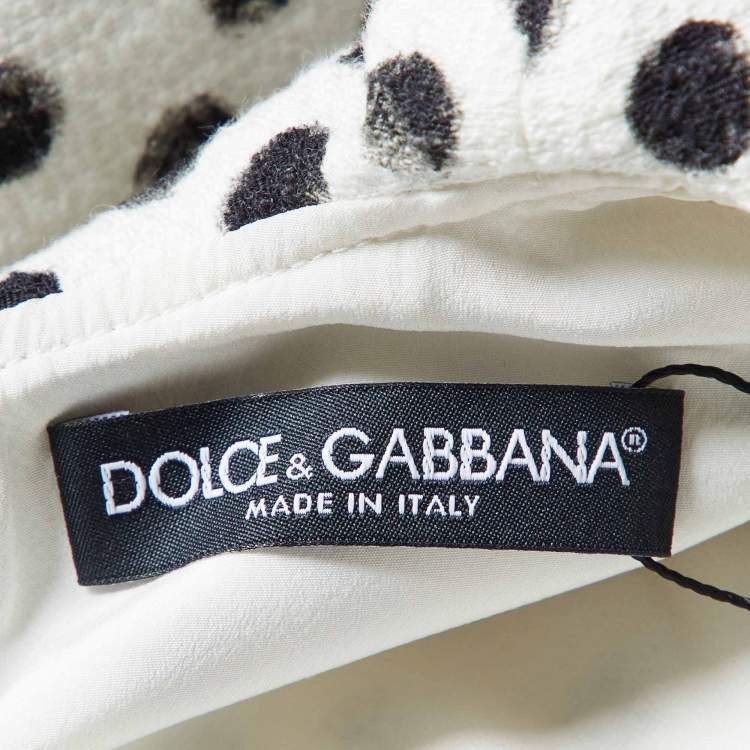 Pre Owned Dolce & Gabbana White Polka Dot Print Cotton Flounced Dress M