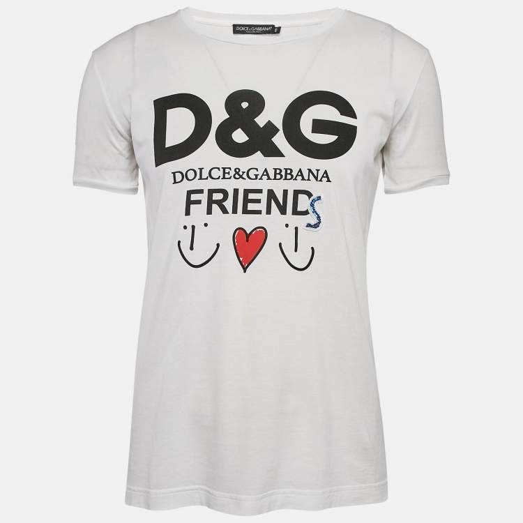 Pre Owned Dolce & Gabbana White Printed Cotton T-Shirt S
