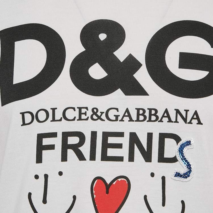 Pre Owned Dolce & Gabbana White Printed Cotton T-Shirt S