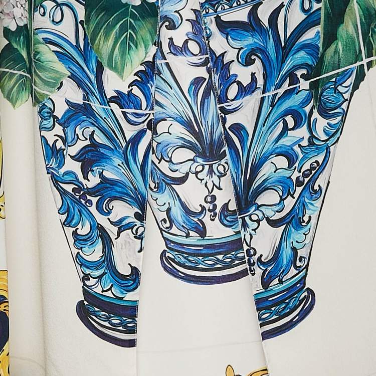 Pre Owned Dolce & Gabbana Multicolor Printed Silk Belted Midi Dress M