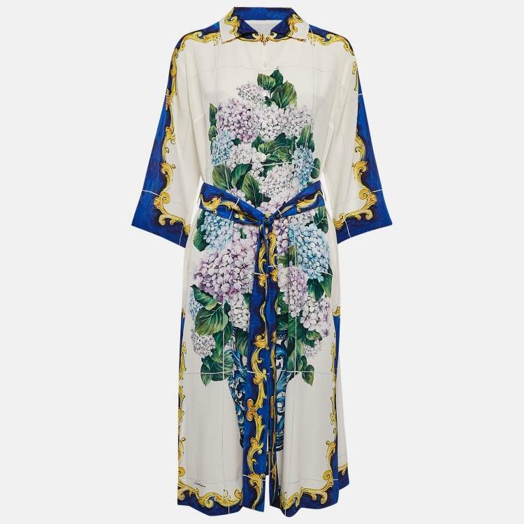 Pre Owned Dolce & Gabbana Multicolor Printed Silk Belted Midi Dress M