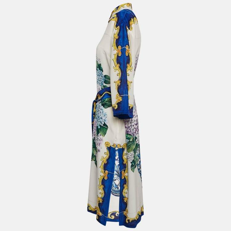 Pre Owned Dolce & Gabbana Multicolor Printed Silk Belted Midi Dress M