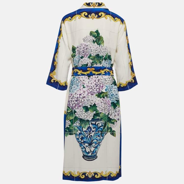 Pre Owned Dolce & Gabbana Multicolor Printed Silk Belted Midi Dress M