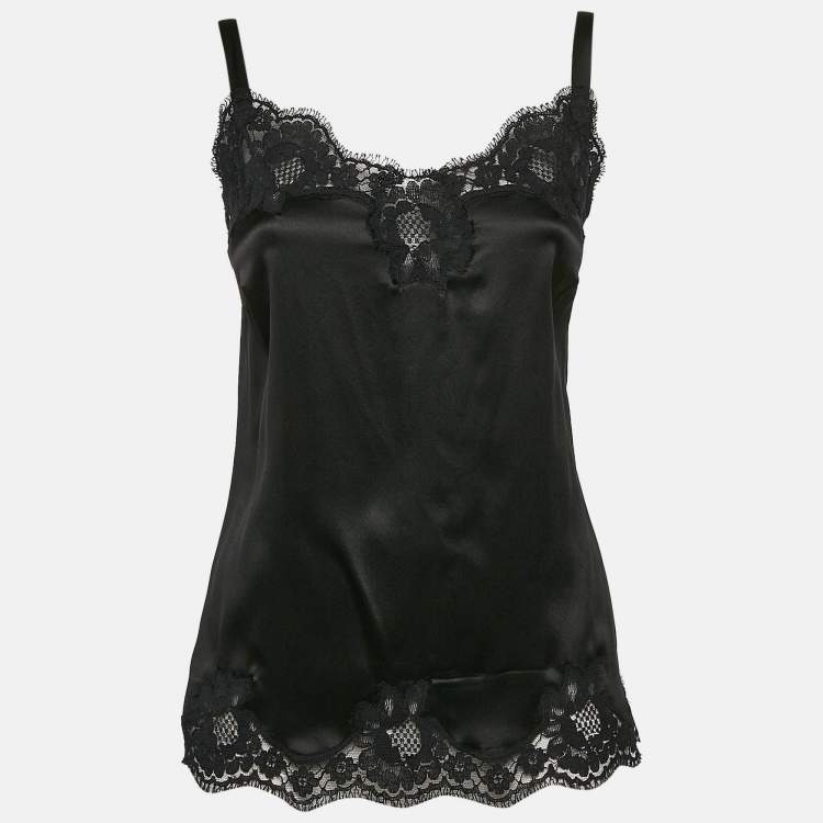 Pre Owned Dolce & Gabbana Black Silk Satin Lace Trimmed Camisole L