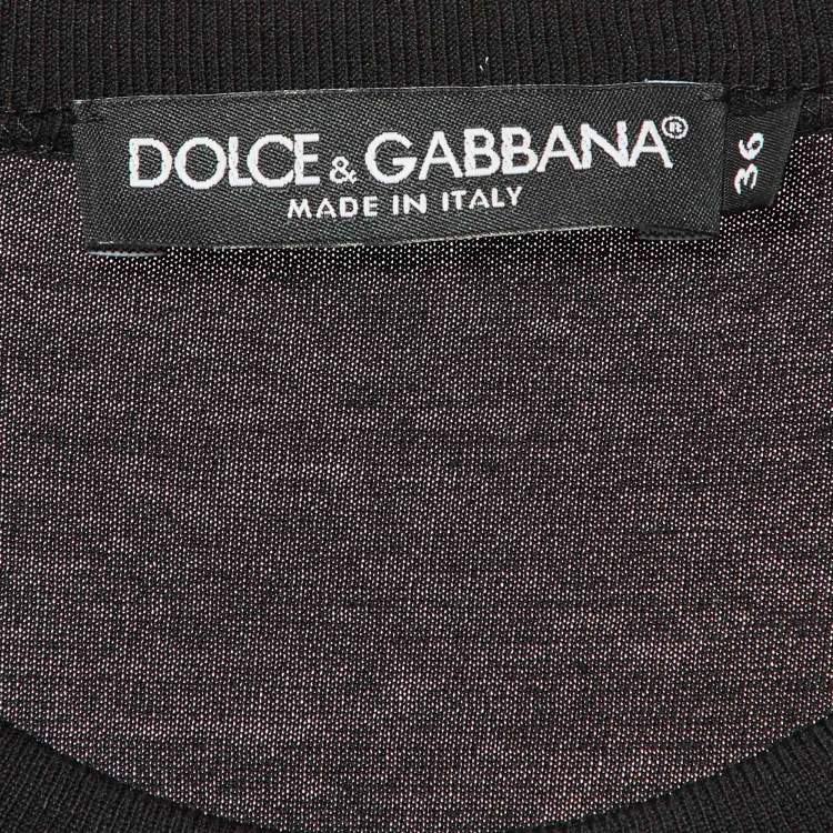Pre Owned Dolce & Gabbana Black Cotton Patch Detail Crew Neck T-Shirt XS