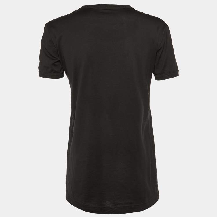 Pre Owned Dolce & Gabbana Black Cotton Patch Detail Crew Neck T-Shirt XS