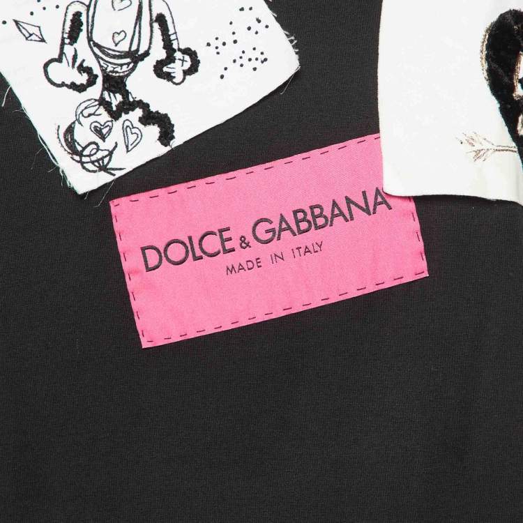 Pre Owned Dolce & Gabbana Black Cotton Patch Detail Crew Neck T-Shirt XS