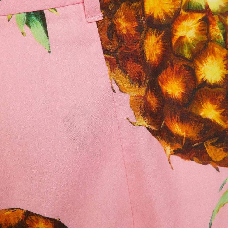 Pre Owned Dolce & Gabbana Pink Pineapple Print Cotton Cropped Pants M