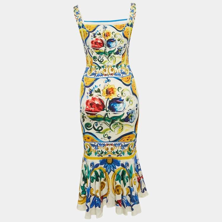 Pre Owned Dolce & Gabbana Multicolor Printed Silk Sleeveless Midi Dress S