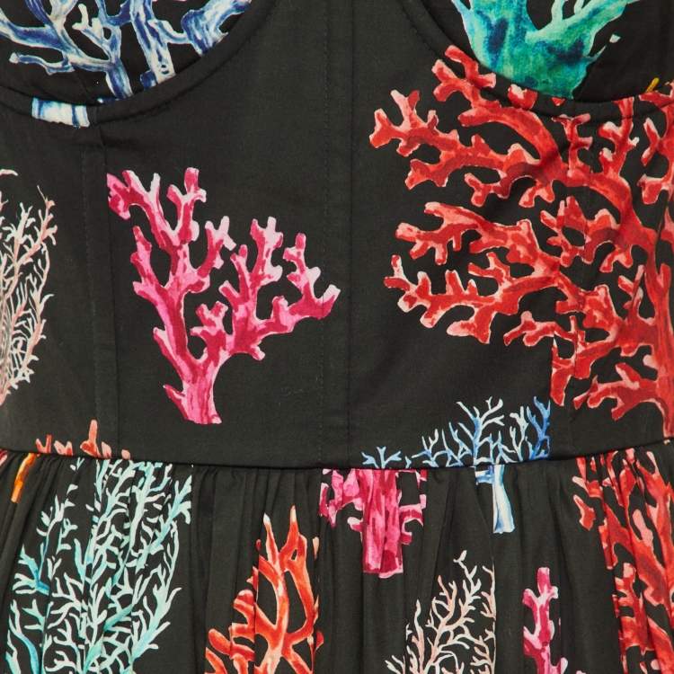 Pre Owned Dolce & Gabbana Black Coral Reef Print Cotton Corset Dress M