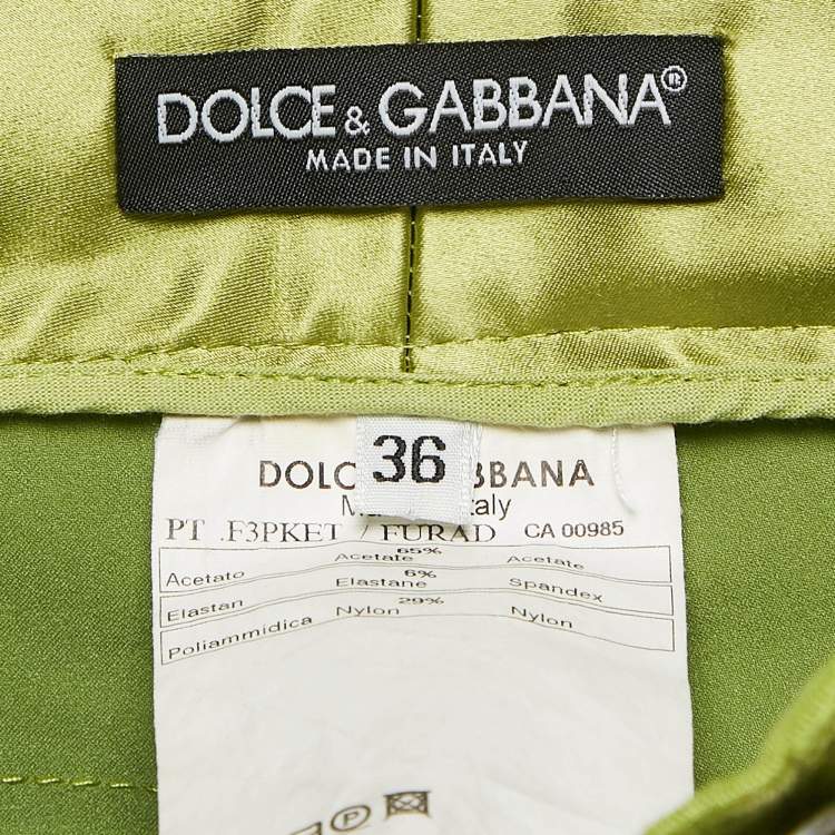 Pre Owned Dolce & Gabbana Green Satin Trousers XS