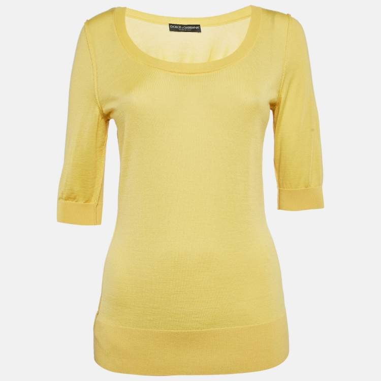 Pre Owned Dolce & Gabbana Yellow Cashmere Knit Top M