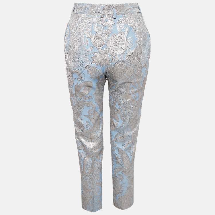 Pre Owned Dolce & Gabbana Blue Lurex Crepe Jacquard Pants S