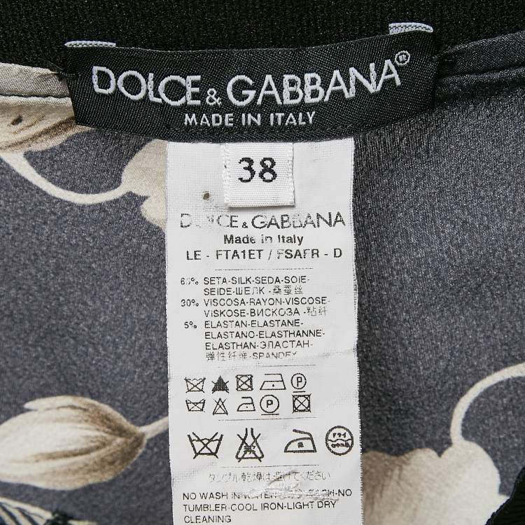 Pre Owned Dolce & Gabbana Navy Blue Floral Print Silk Blend Pants S
