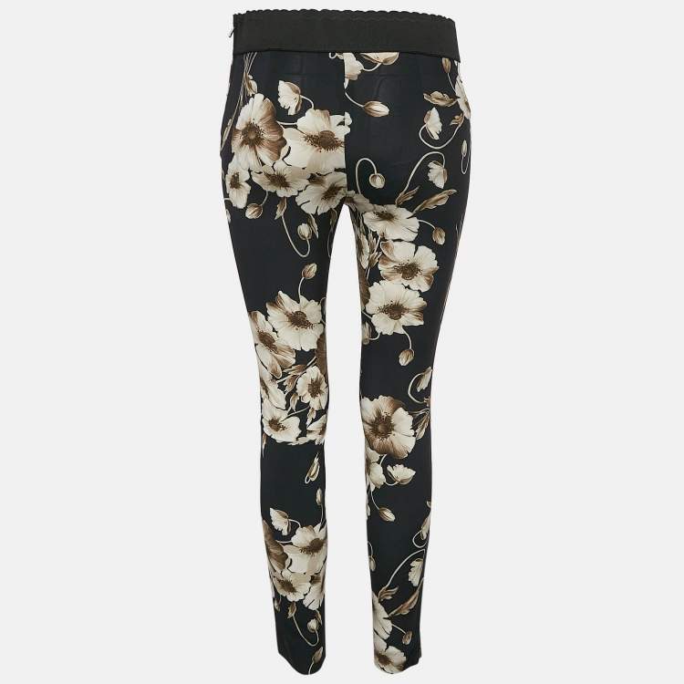 Pre Owned Dolce & Gabbana Navy Blue Floral Print Silk Blend Pants S