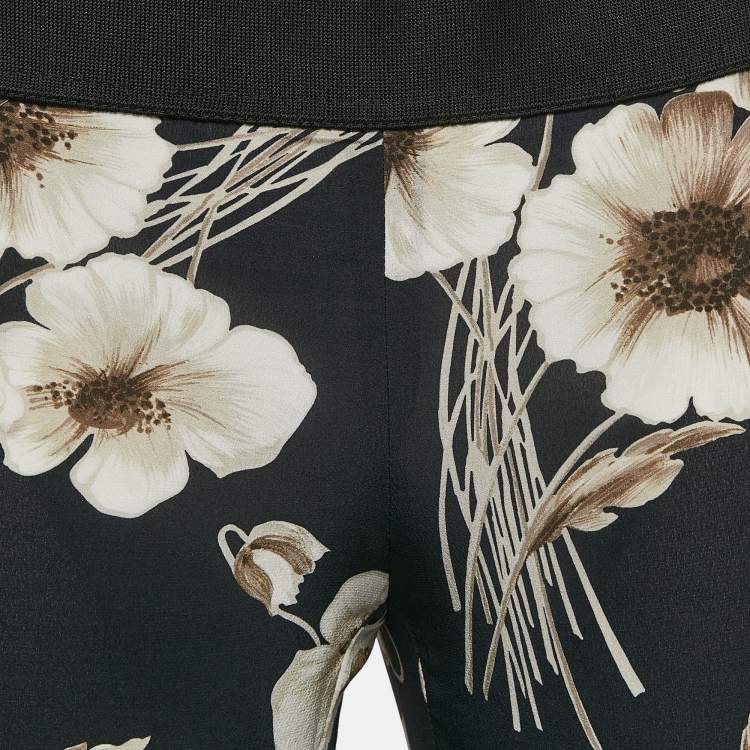 Pre Owned Dolce & Gabbana Navy Blue Floral Print Silk Blend Pants S