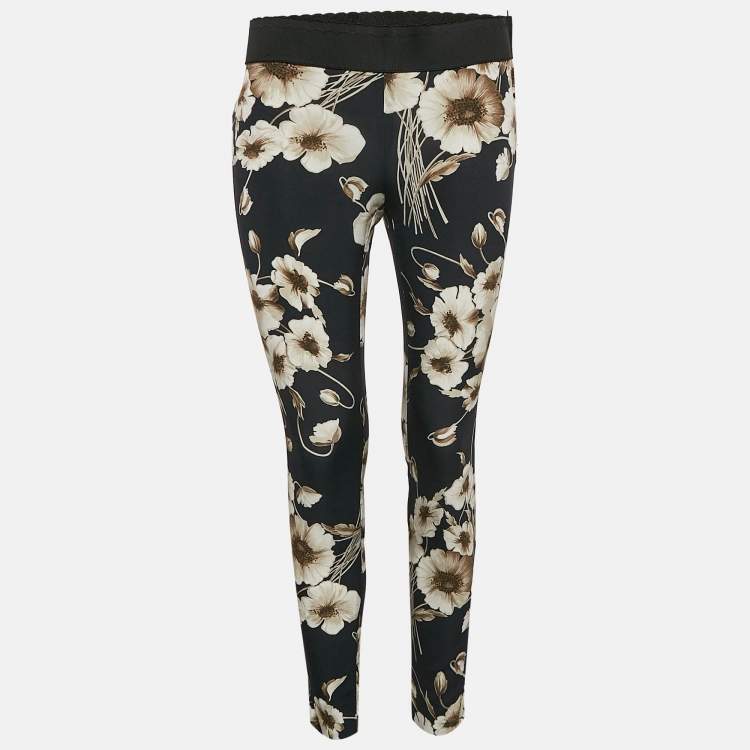 Pre Owned Dolce & Gabbana Navy Blue Floral Print Silk Blend Pants S