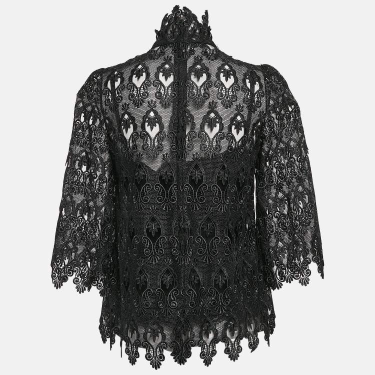 Pre Owned Dolce & Gabbana Black Lace Bell Sleeve Top XS