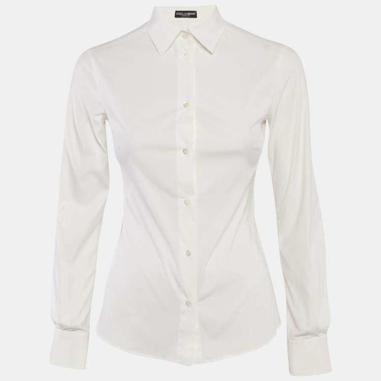 Pre Owned Dolce & Gabbana White Cotton Button Front Shirt S