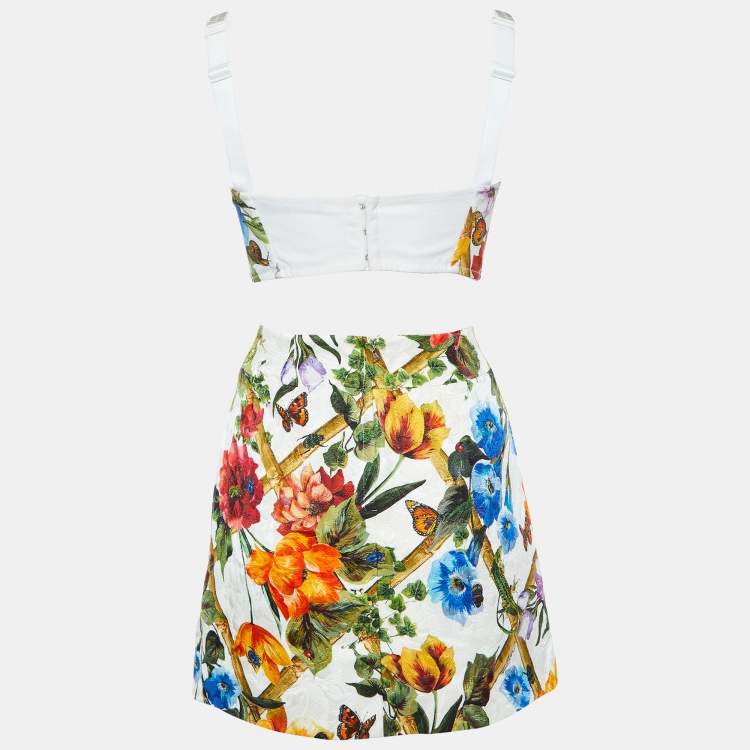 Pre Owned Dolce & Gabbana Multicolor Floral Print Cotton Blend Skirt and Top Set S