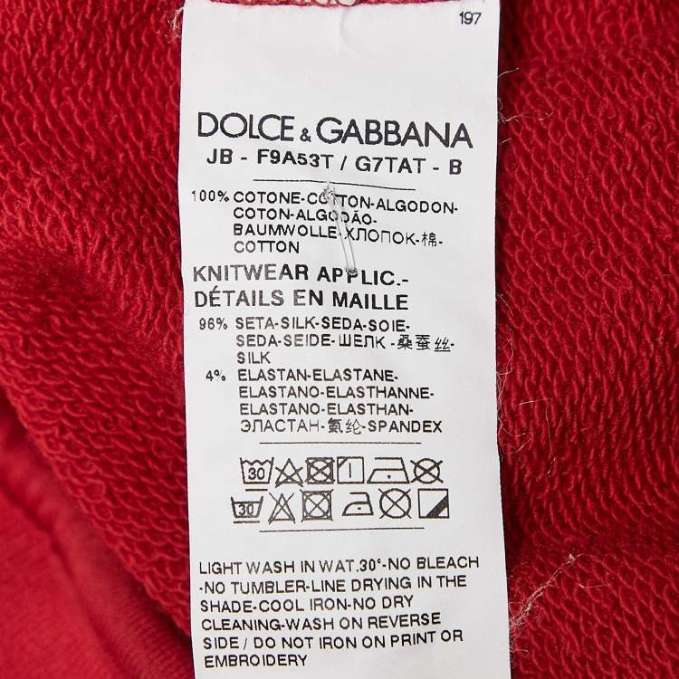 Pre Owned Dolce & Gabbana Red Printed Cotton Hoodie XS