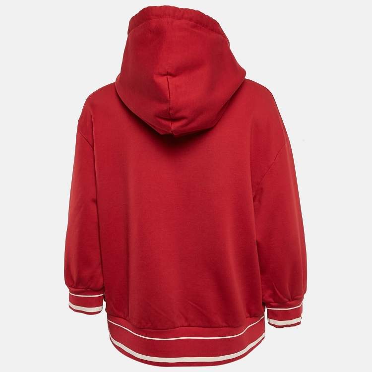 Pre Owned Dolce & Gabbana Red Printed Cotton Hoodie XS