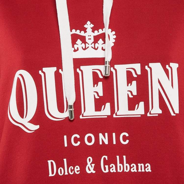 Pre Owned Dolce & Gabbana Red Printed Cotton Hoodie XS