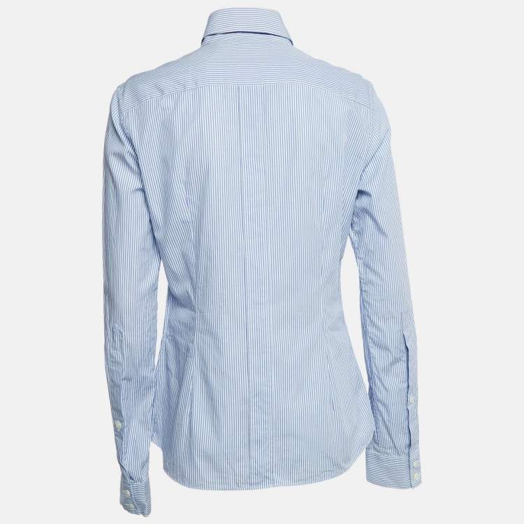 Pre Owned Dolce & Gabbana Blue Pinstripe Cotton Button Front Shirt M
