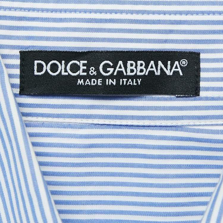 Pre Owned Dolce & Gabbana Blue Pinstripe Cotton Button Front Shirt M