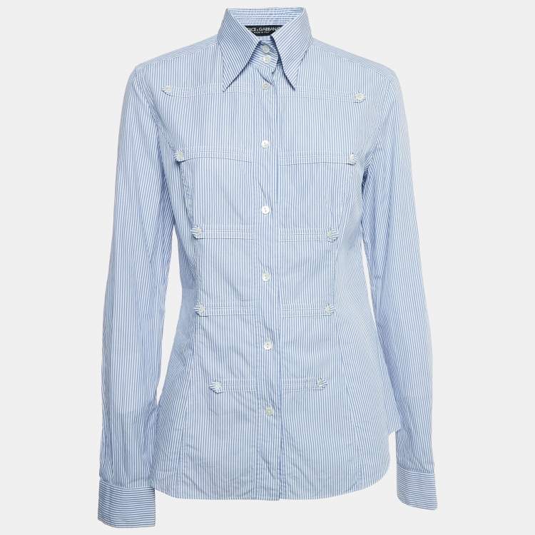 Pre Owned Dolce & Gabbana Blue Pinstripe Cotton Button Front Shirt M