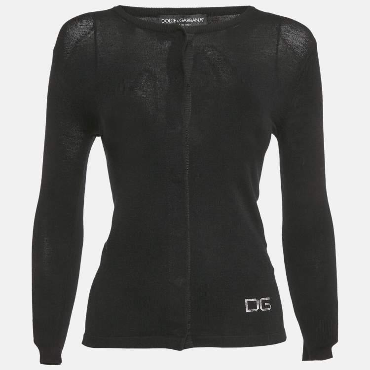 Pre Owned Dolce & Gabbana Black Jersey Logo Stud Detail Cardigan S 