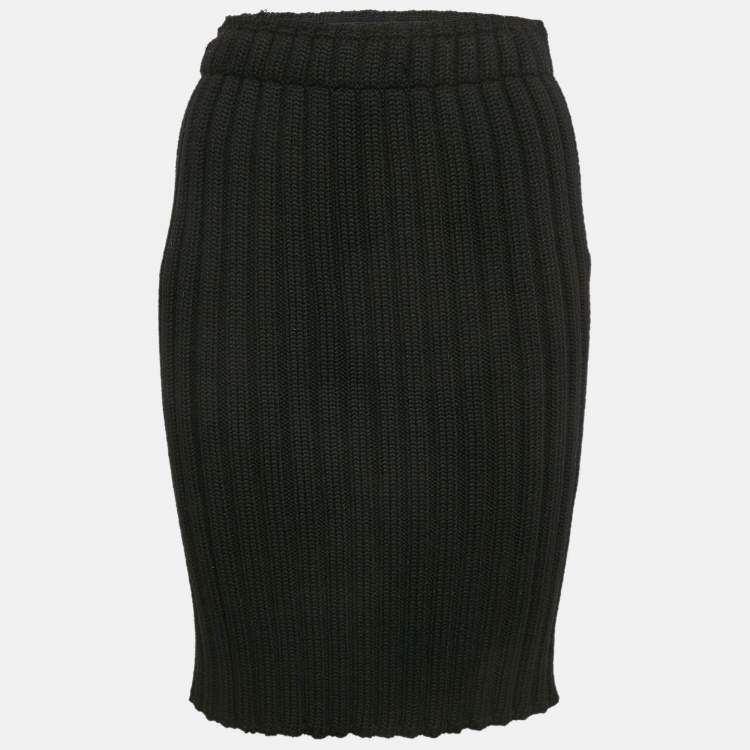 Pre Owned Dolce & Gabbana Black Virgin Wool Rib Knit Knee-Length Skirt S