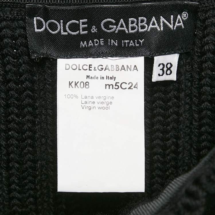 Pre Owned Dolce & Gabbana Black Virgin Wool Rib Knit Knee-Length Skirt S
