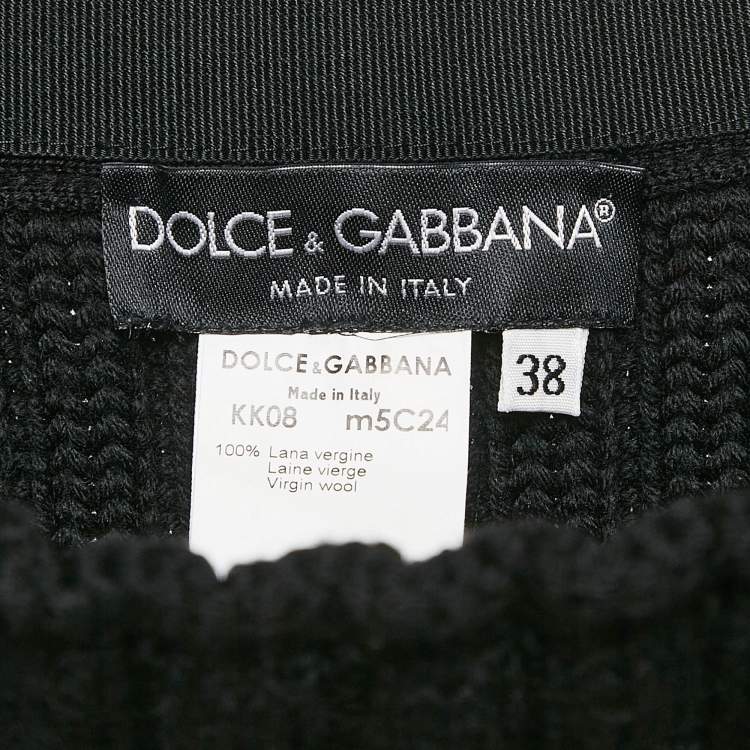 Pre Owned Dolce & Gabbana Black Virgin Wool Rib Knit Knee-Length Skirt S