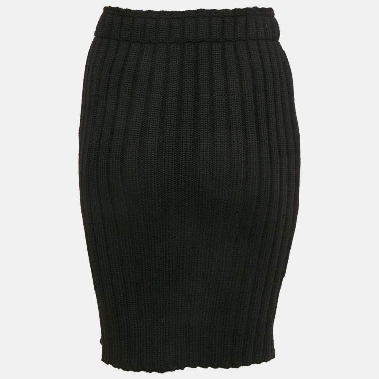 Pre Owned Dolce & Gabbana Black Virgin Wool Rib Knit Knee-Length Skirt S