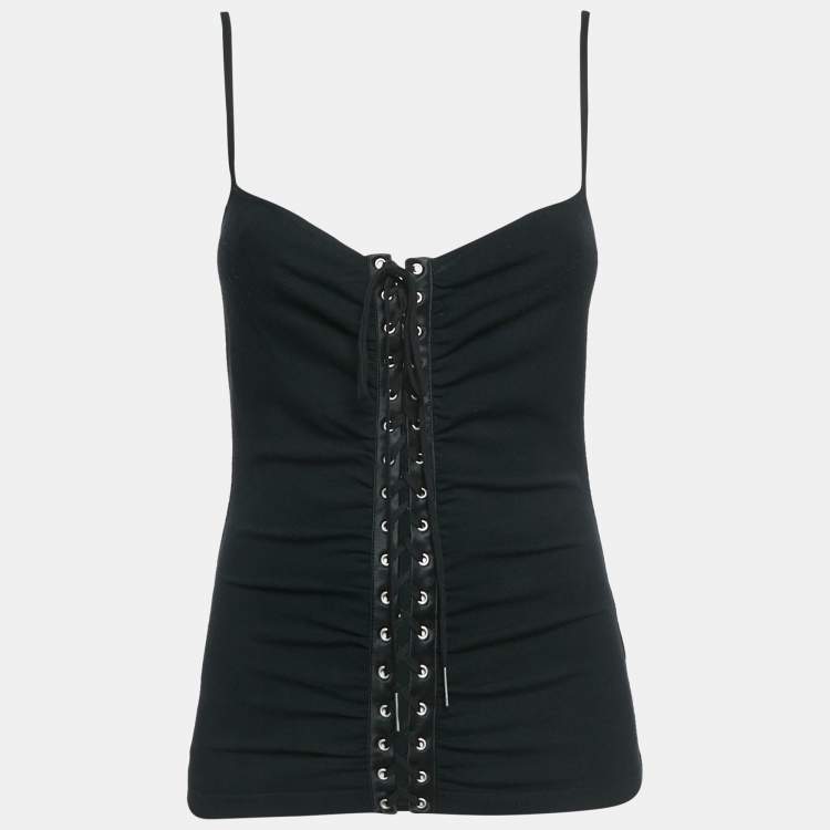 Pre Owned Dolce & Gabbana Black Jersey Lace-Up Detail Camisole S
