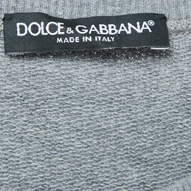 Pre Owned Dolce & Gabbana Grey Cotton Sequin Detail T-Shirt M