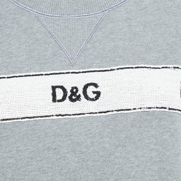 Pre Owned Dolce & Gabbana Grey Cotton Sequin Detail T-Shirt M