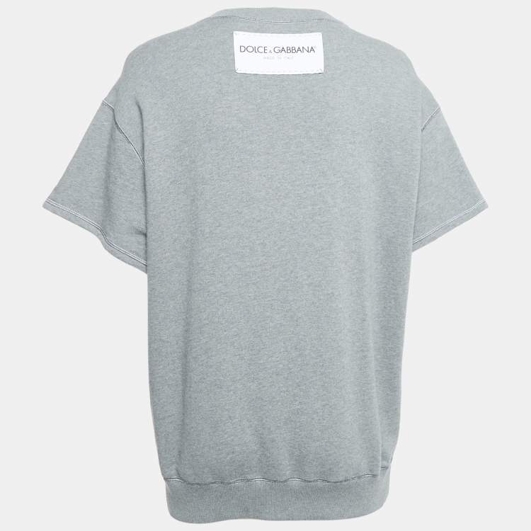 Pre Owned Dolce & Gabbana Grey Cotton Sequin Detail T-Shirt M