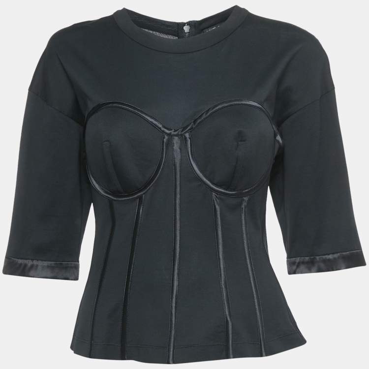 Pre Owned Dolce & Gabbana Black Cotton Knit Bustier Top M