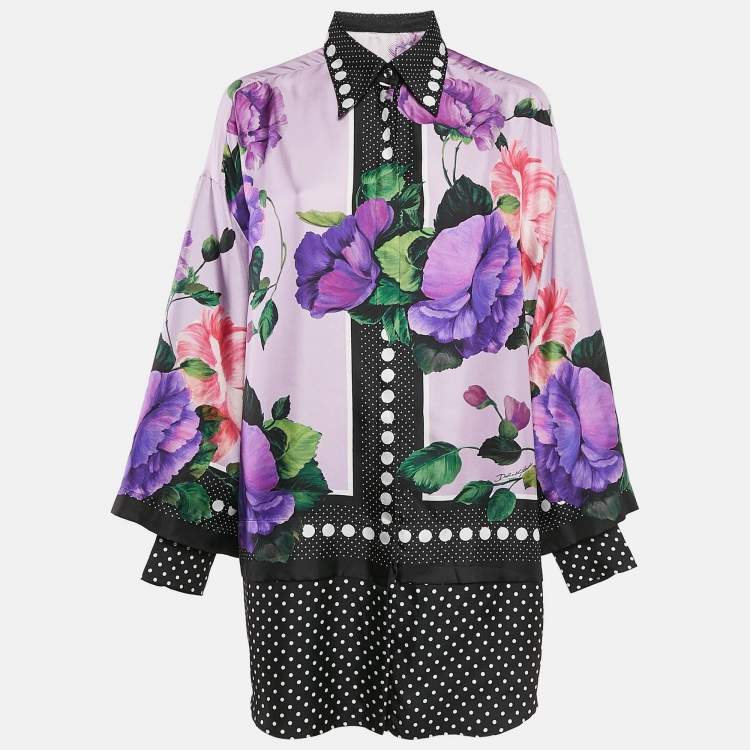 Pre Owned Dolce & Gabbana Silk Multicolor Floral Print Shirt M