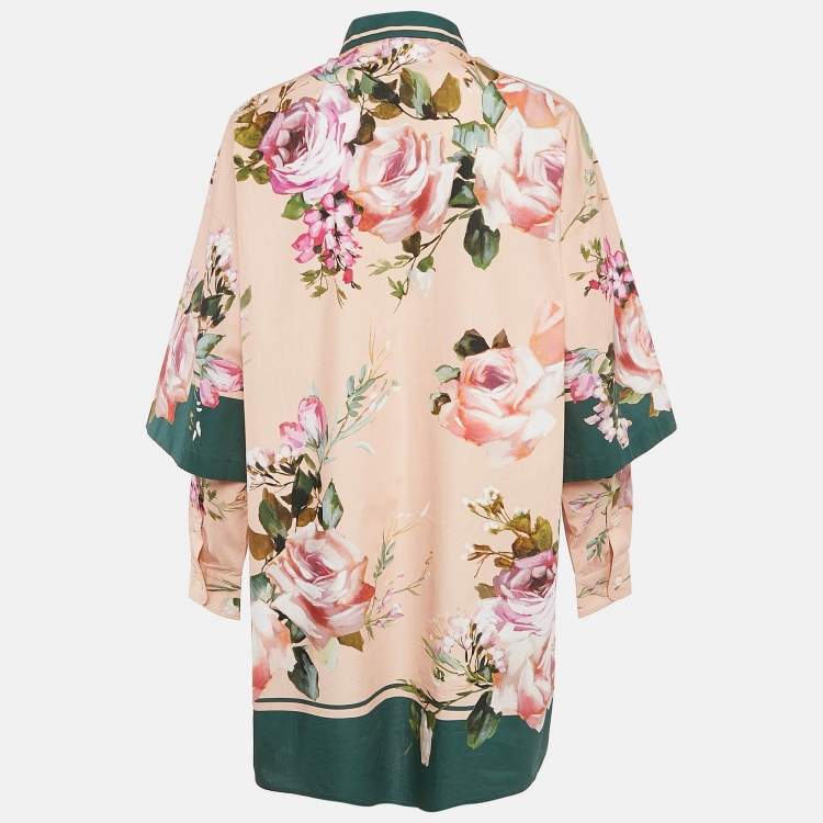 Pre Owned Dolce & Gabbana Pink Floral Print Button Front Shirt Dress M