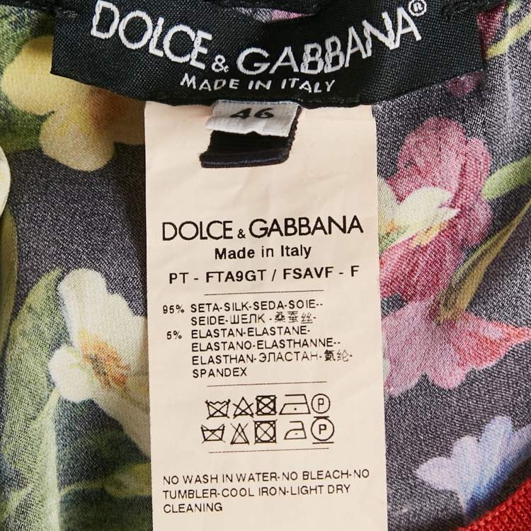 Pre Owned Dolce & Gabbana Black Floral Print Silk High Waist Pants L