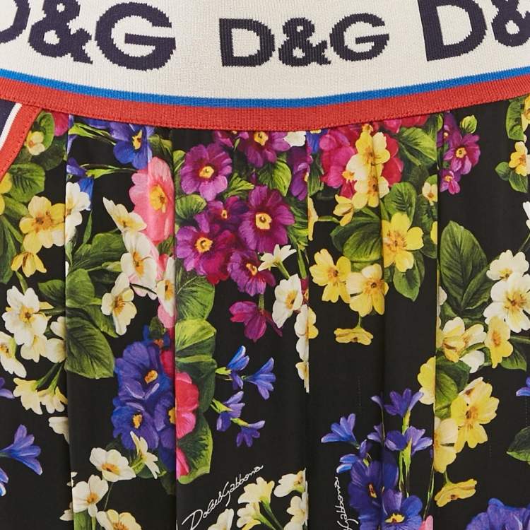 Pre Owned Dolce & Gabbana Black Floral Print Silk High Waist Pants L